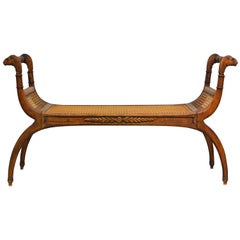 Retro French 20th Century Neoclassical Style Wood Curule Style Bench with Lion's Heads