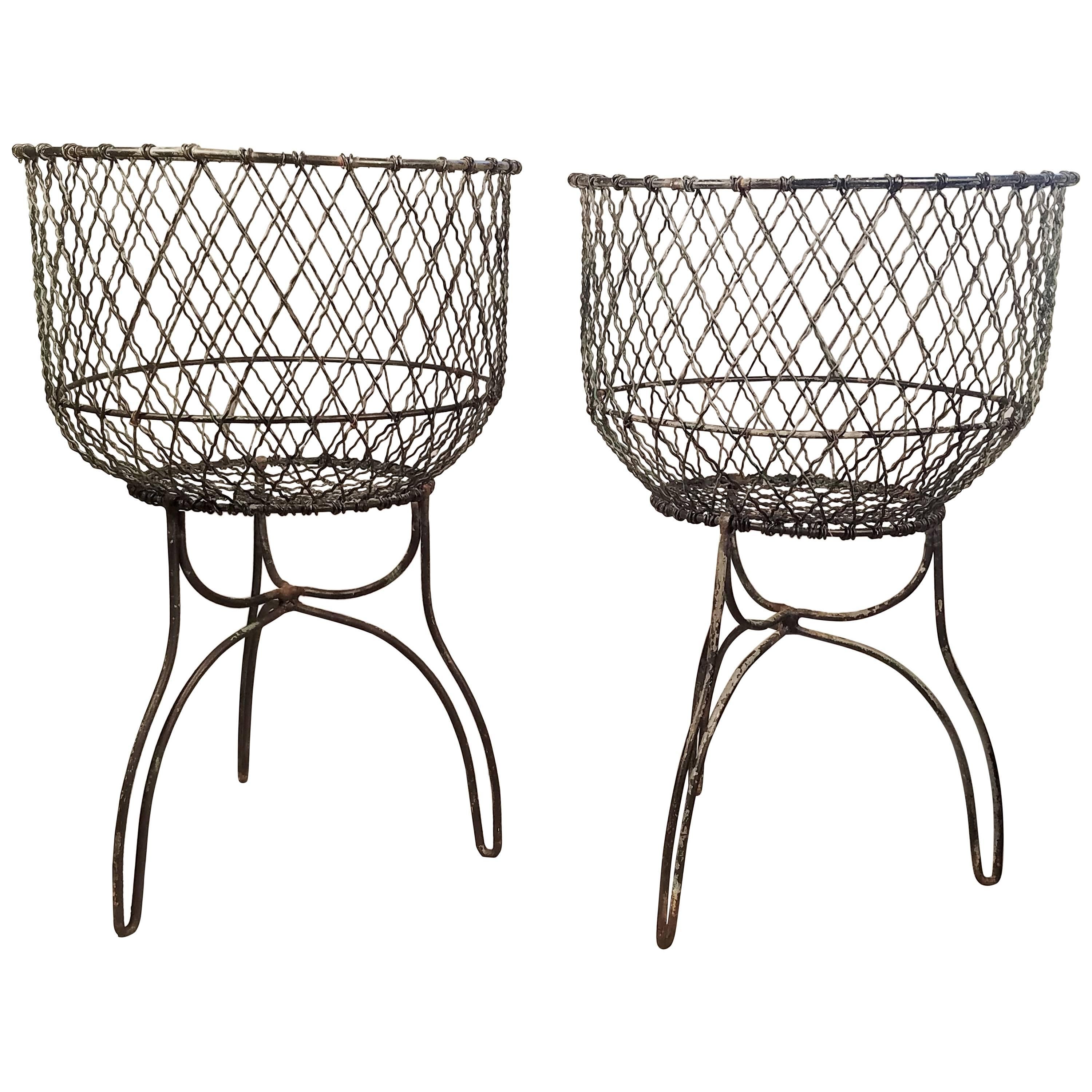 Pair of Antique American Victorian Wire Baskets, Late 19th-Early 20th Century