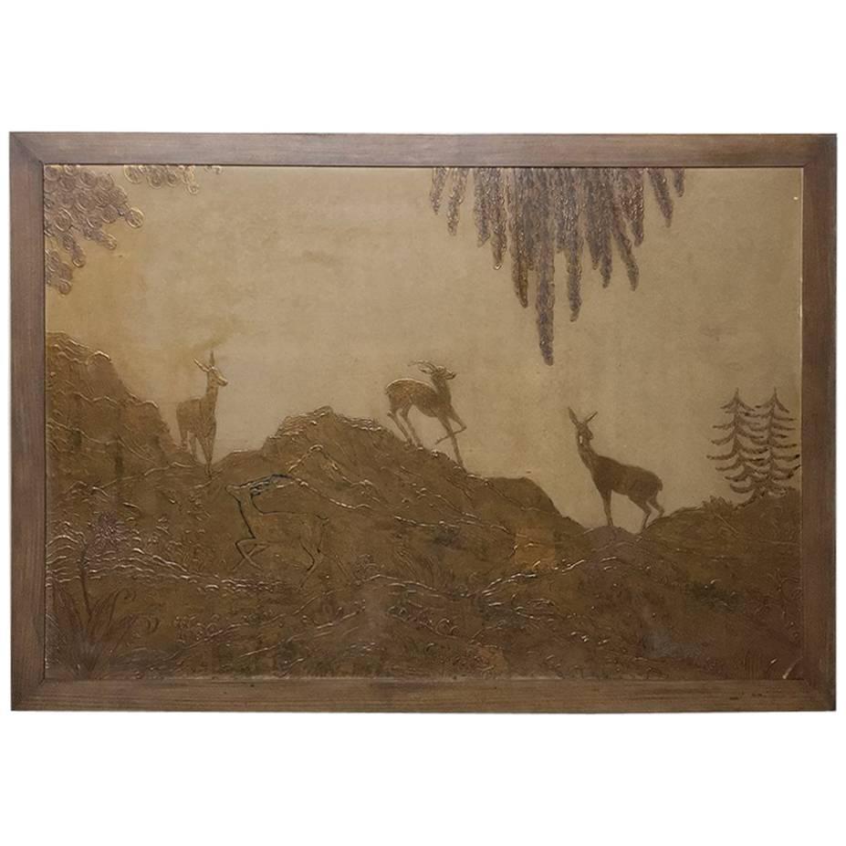 Art Deco Period Engraved Copper Framed Art