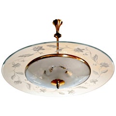 Fontana Arte, Pietro Chiesa, Brass and Chiselled Glass Chandelier, circa 1935 9
