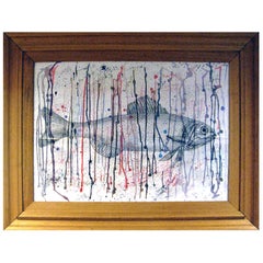 Fish with Colorful Grid, Drawing of Black Ink on Paper by Bizzy Setter