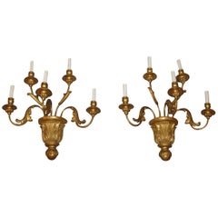 Pair of Gilded Wood Sconces with Five Lights, circa 1810