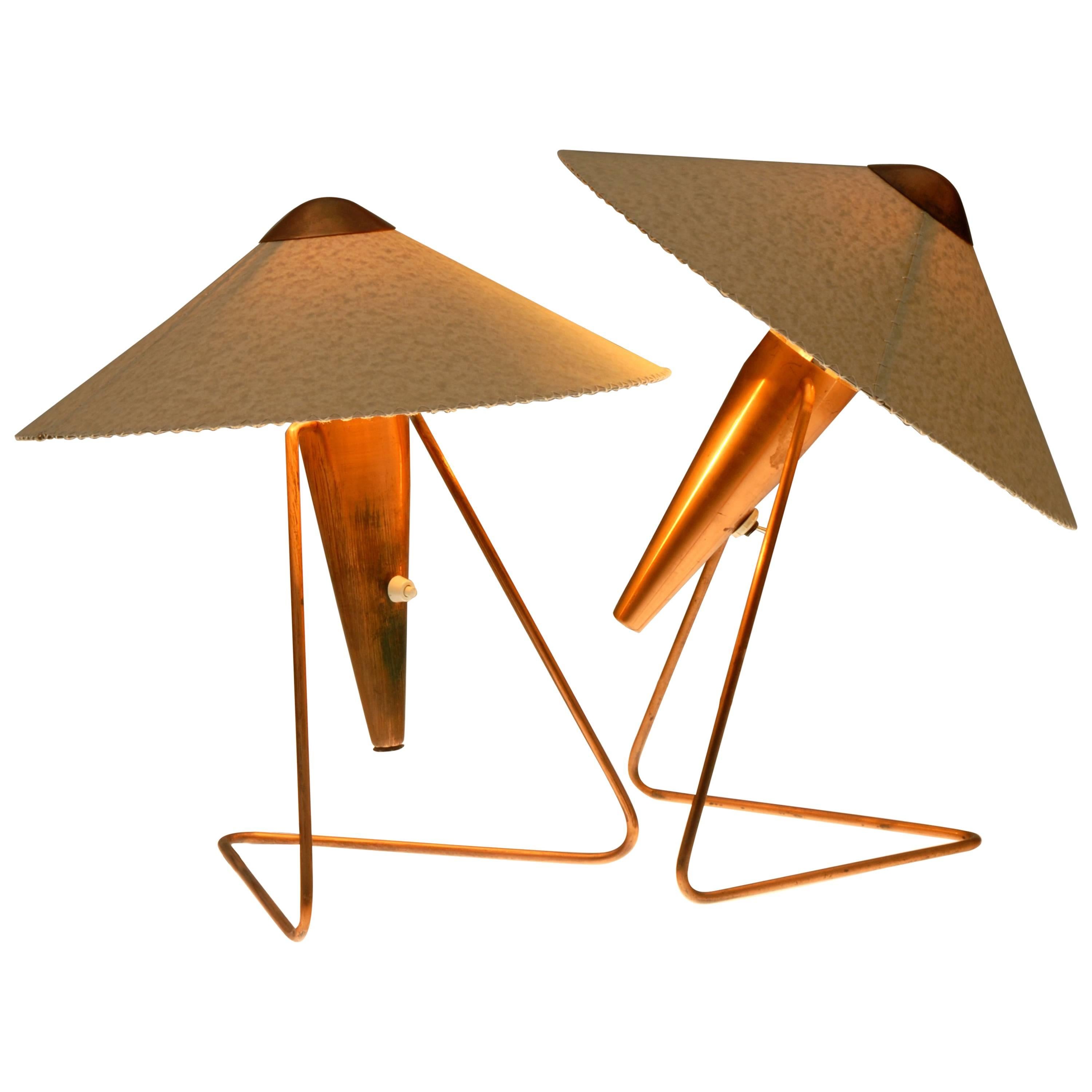 Mid-Century Copper Table Lamp by Helena Frantová, Set of Two For Sale