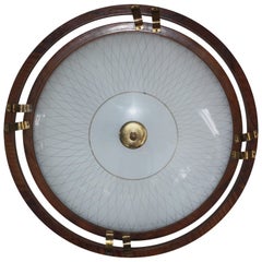 Large Art Deco Flush Mount Wood and Glass, Germany, circa 1940s