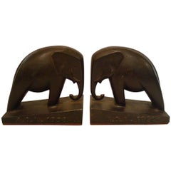 20th Century Art Deco Iron Elephant Bookends, Italy, 1936