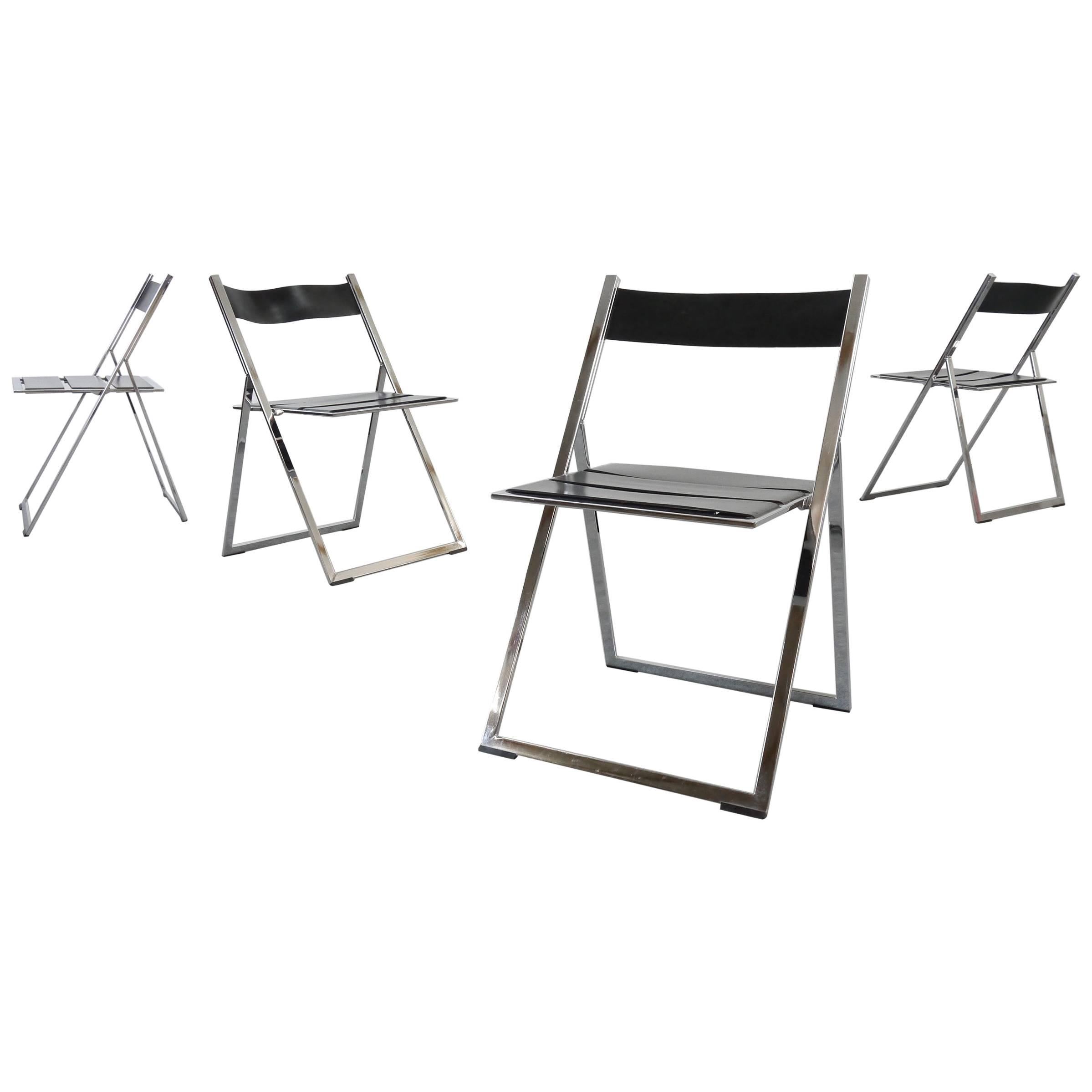 Set of Four Vono/Elios Folding Chairs-Dining Chairs by Lübke Leather and Chrome