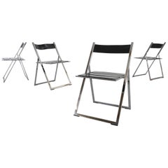 Vintage Set of Four Vono/Elios Folding Chairs-Dining Chairs by Lübke Leather and Chrome