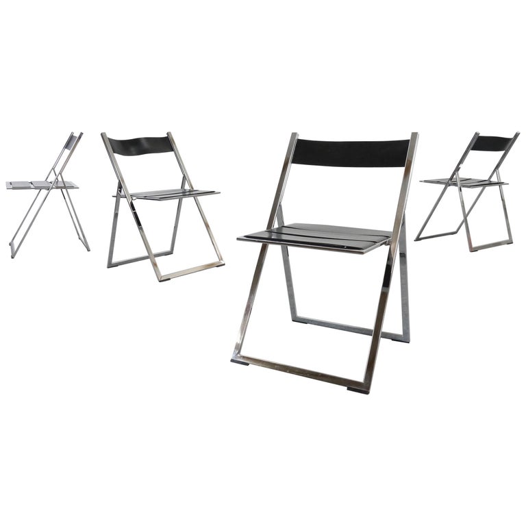 Set of Four Vono/Elios Folding Chairs-Dining Chairs by Lübke Leather and  Chrome at 1stDibs