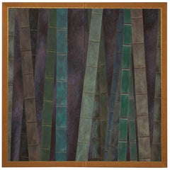 Japanese Two-Panel Screen, Abstract Bamboo Forest at Night