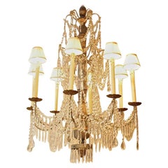 Paint Wood and Cut-Crystal Chandelier, Nice, circa 1900