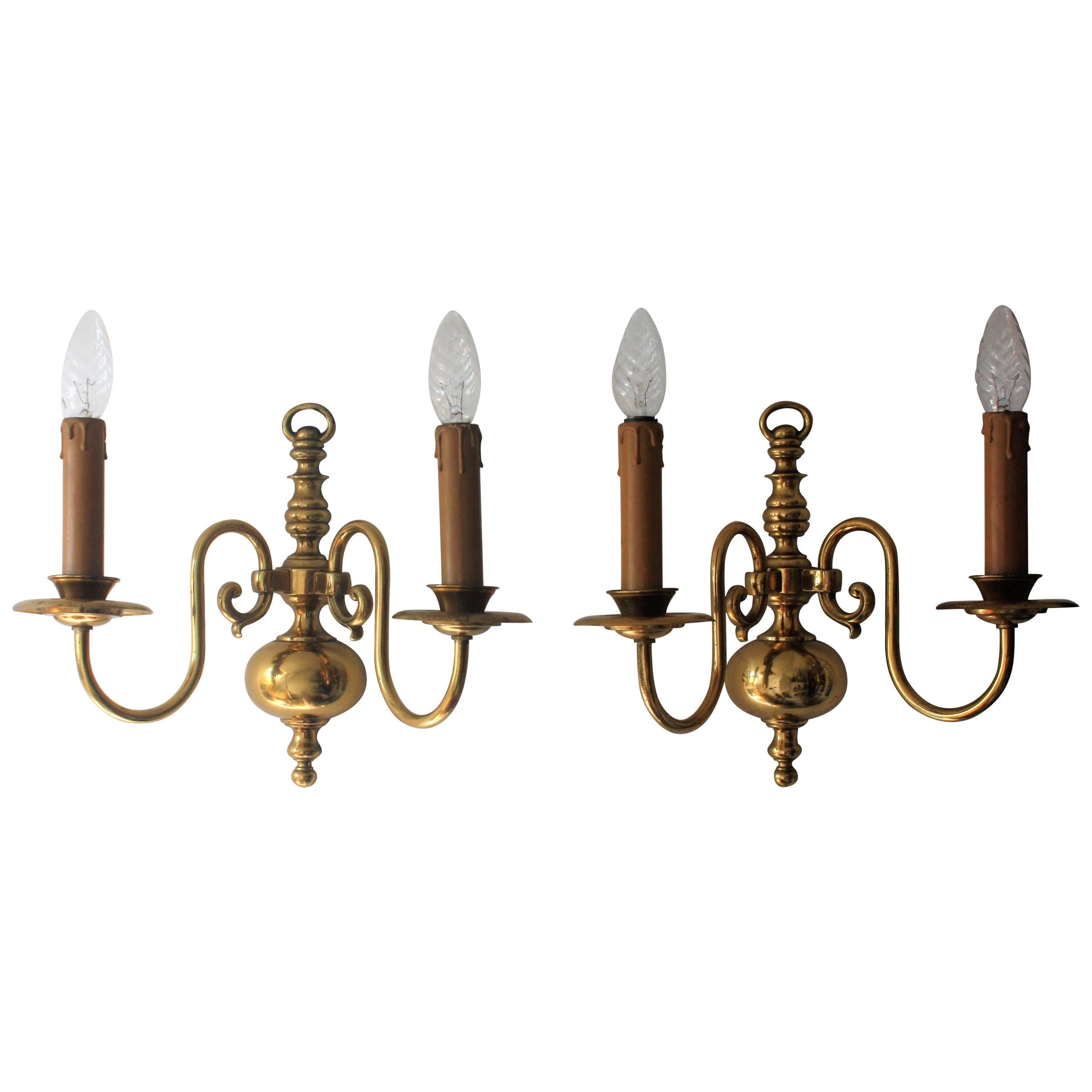 Elegant Pair of Brass Wall Lights in the Style of Baroque, circa 1940s