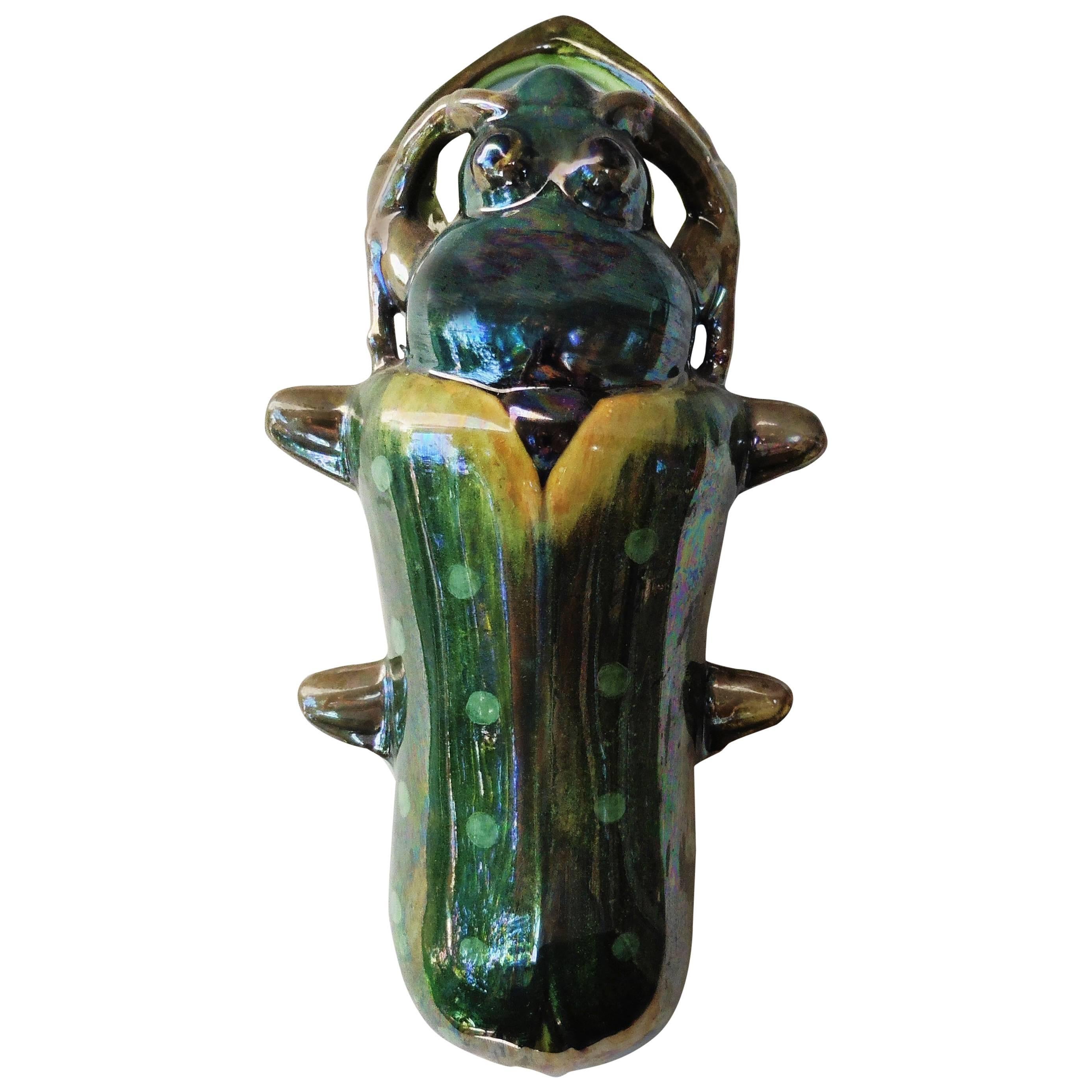 Majolica Grasshopper Wall Pocket Sarreguemines, circa 1920