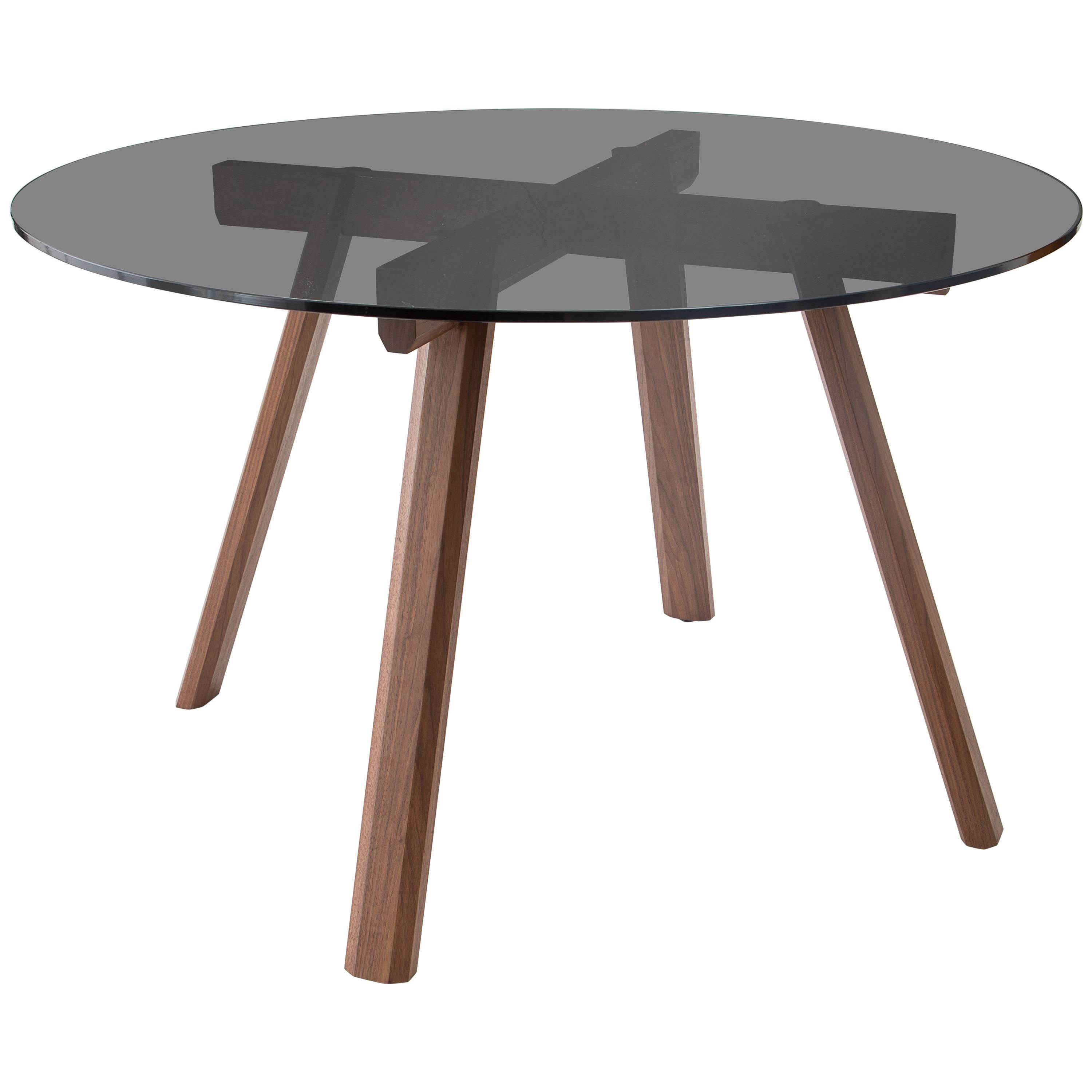 Ripley Dining Table, Solid Walnut and Smoked Glass For Sale