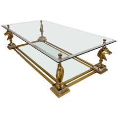 Vintage Maison Charles Cheval Coffee Table, Brass and Lucite, circa 1970s, French