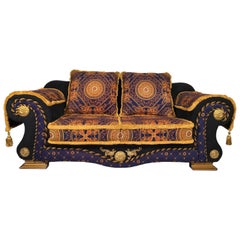 Italienisches Barocksamt-Sofa im italienischen Design von 1980, Sofa im Versace-Stil