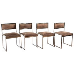Willy Rizzo Set of Four 1970s Chairs in Brass and Chrome