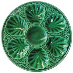 Green Majolica Oyster Plate Salins, circa 1890