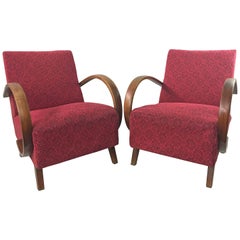 Red Armchairs by Jindrich Halabala for Up Zavody, 1950s, Set of Two