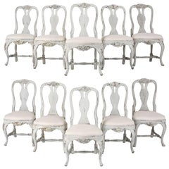 Antique Set of Ten 19th Century Swedish Gustavian-Style Dining Chairs