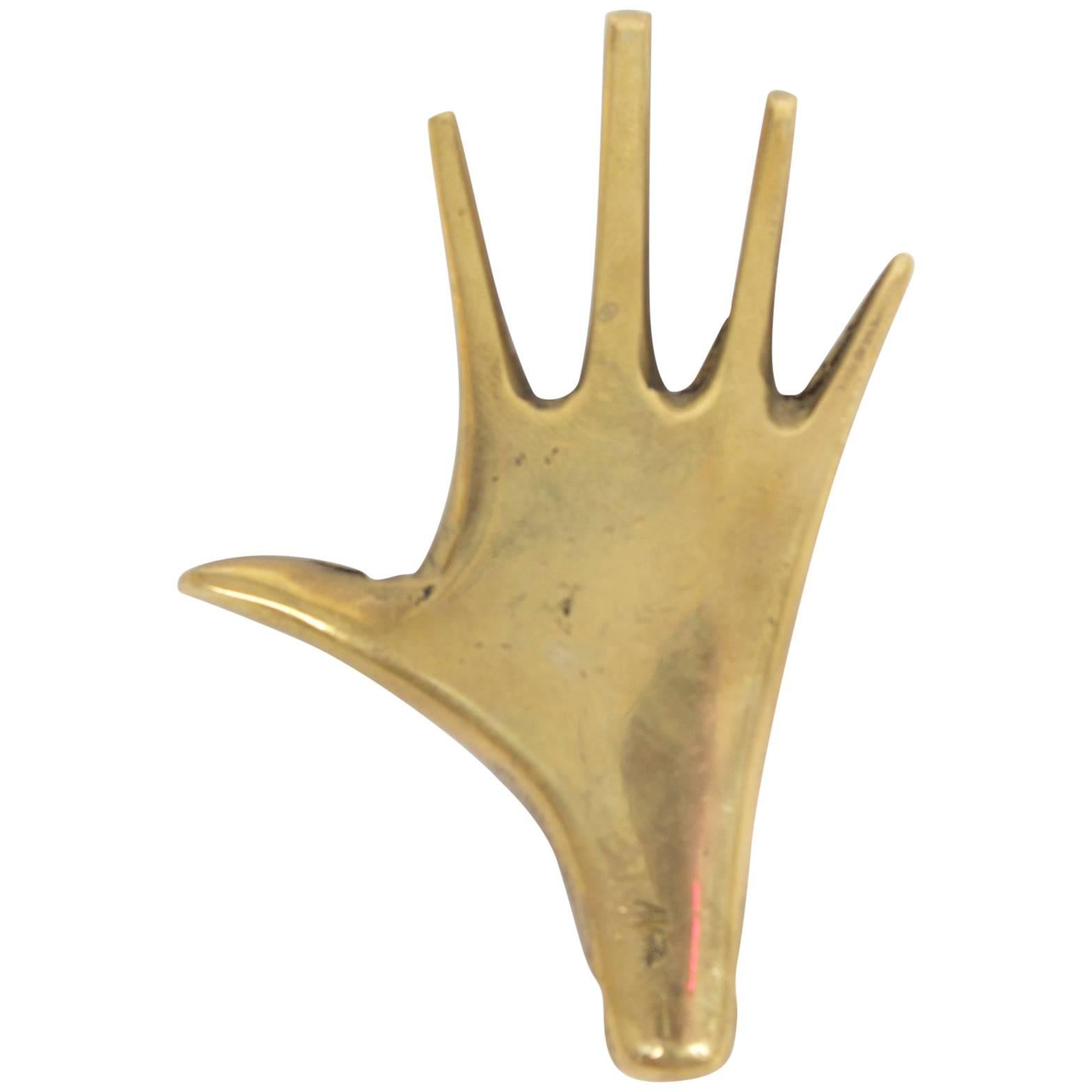 Iconic Marked Heavy Brass Paperweight Hand by Carl Auböck Vienna