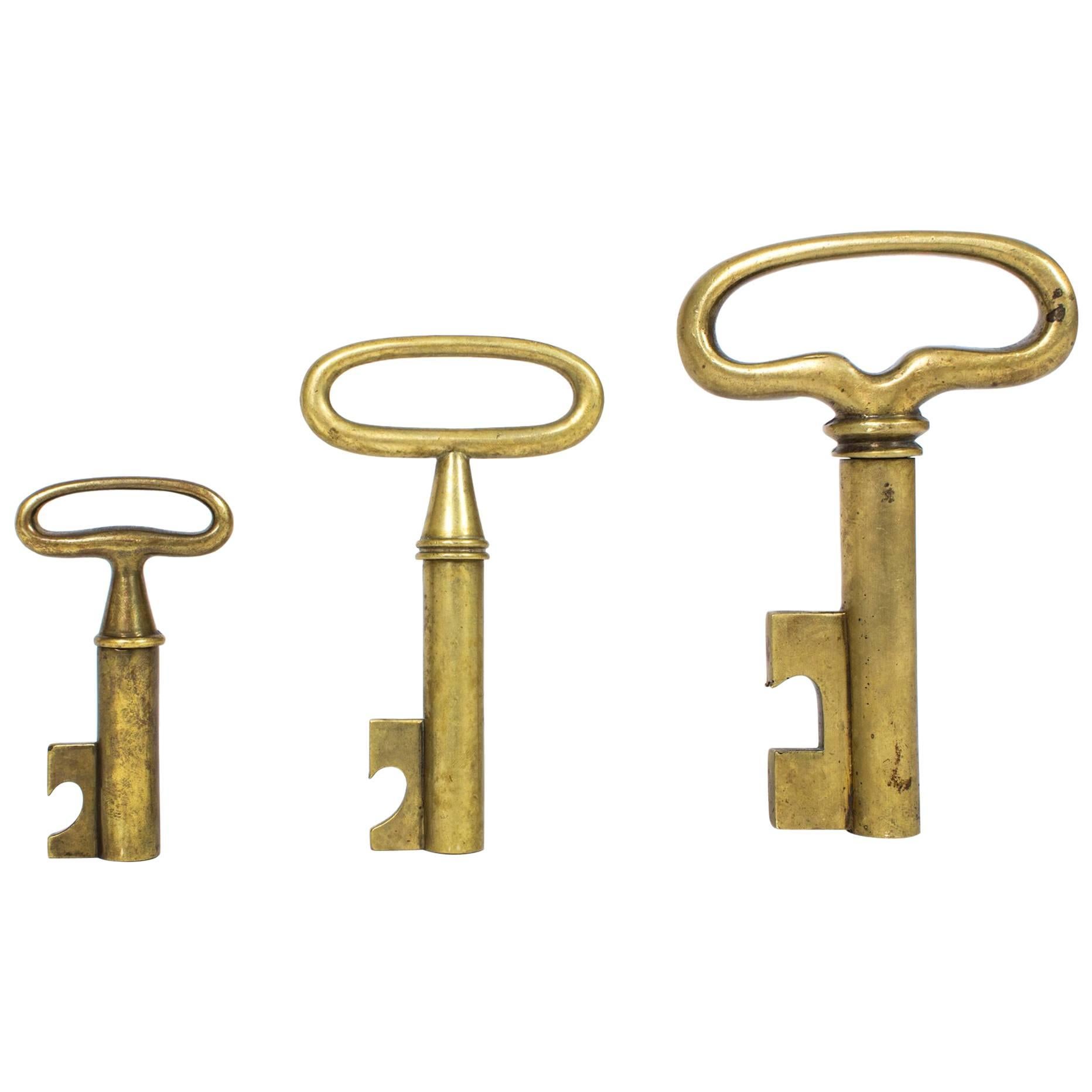 Collectors Set of All 3 Heavy Brass Key Corkscrew Openers by Carl Auböck, Vienna For Sale