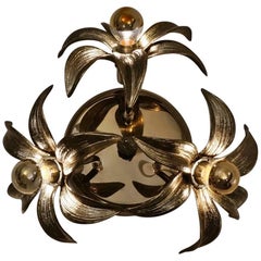 Vintage Brass Flower Light in the Style of Willy Daro by Massive, circa 1970s, Belgian