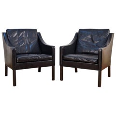 Pair of Børge Mogensen for Fredericia Model 2207 Black Leather Lounge Chairs