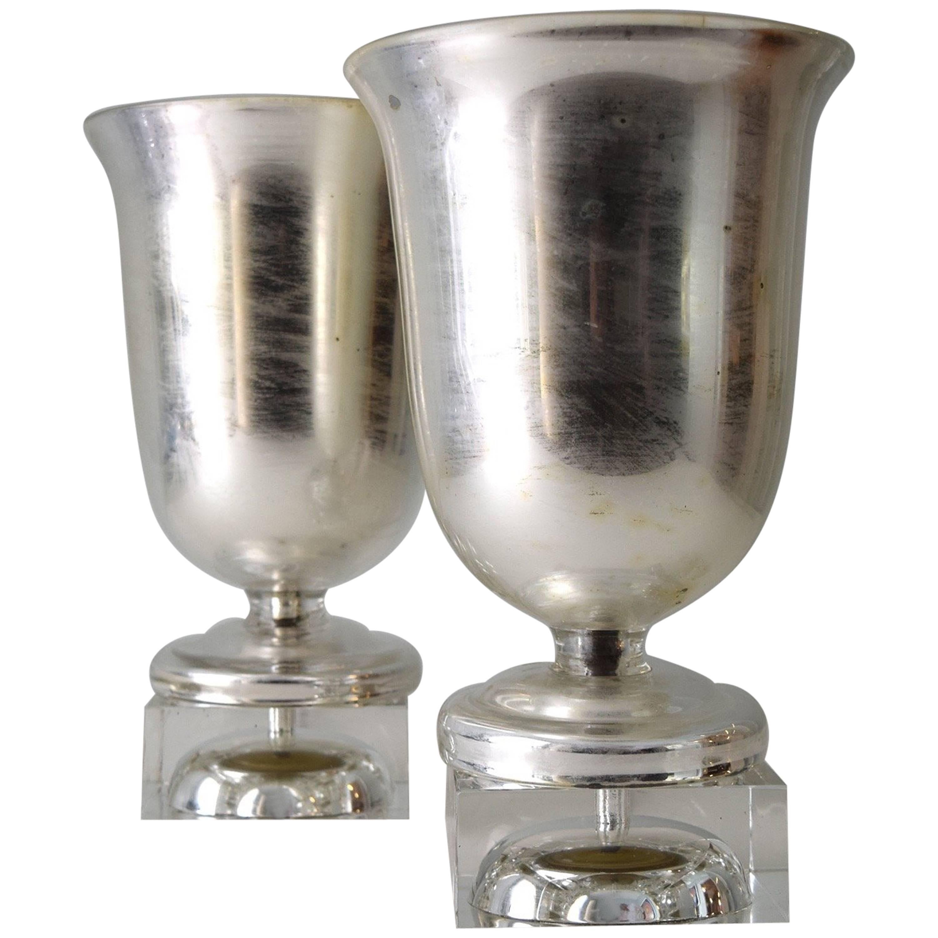 Pair of 1930s Silvered-Glass Urn Lamps by Steuben