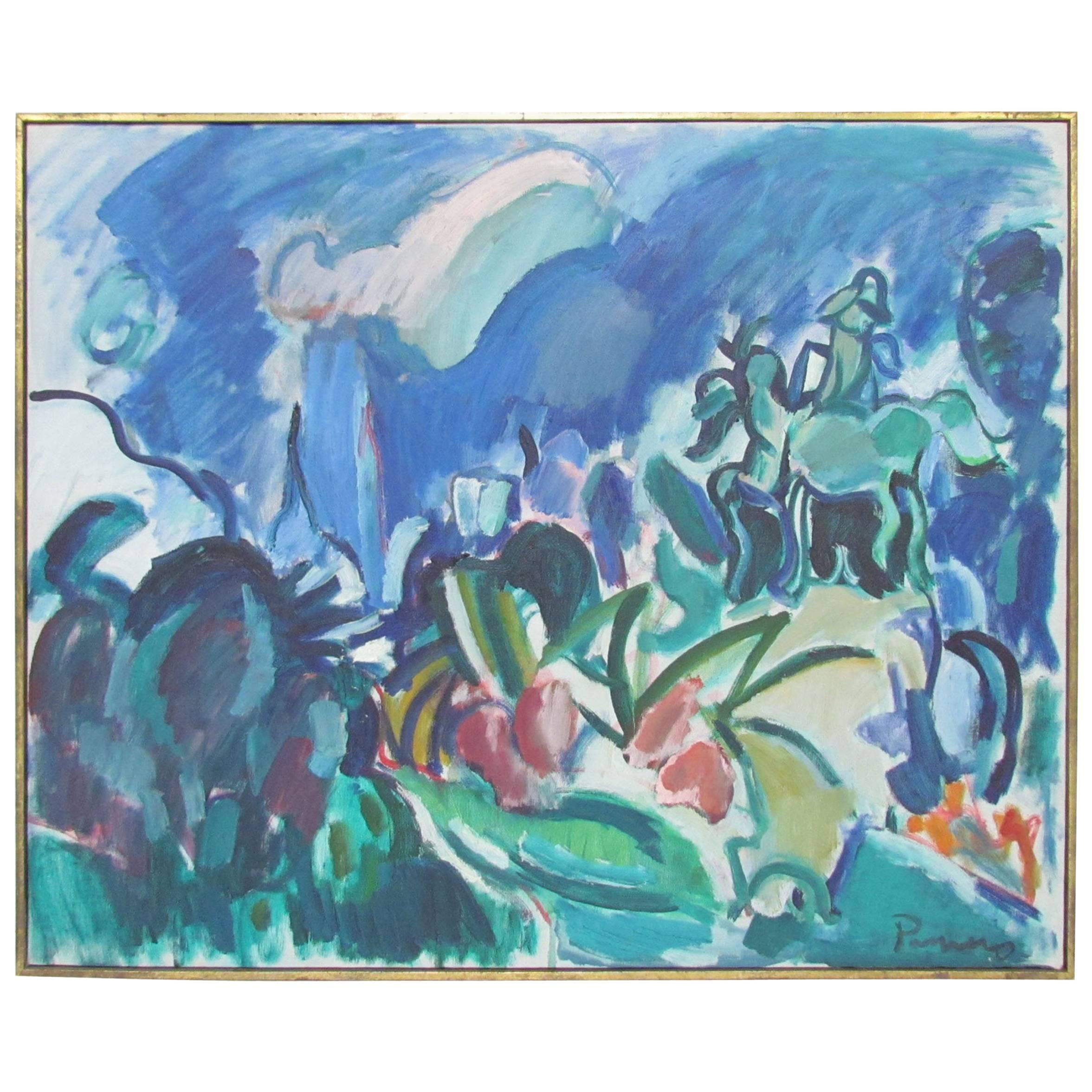 Abstract Landscape Painting by Boston Artist Marilyn Powers, 1961