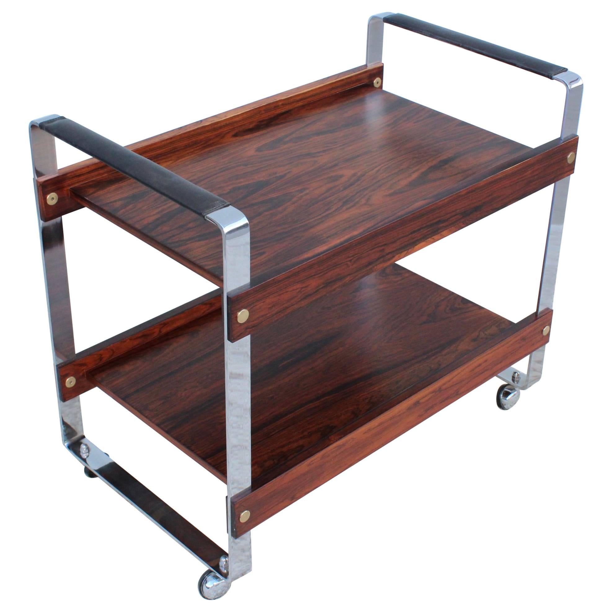 Rosewood and Chrome Brazilian Bar Cart