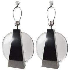 Retro Pair of Chapman Chrome and Lucite Lamps