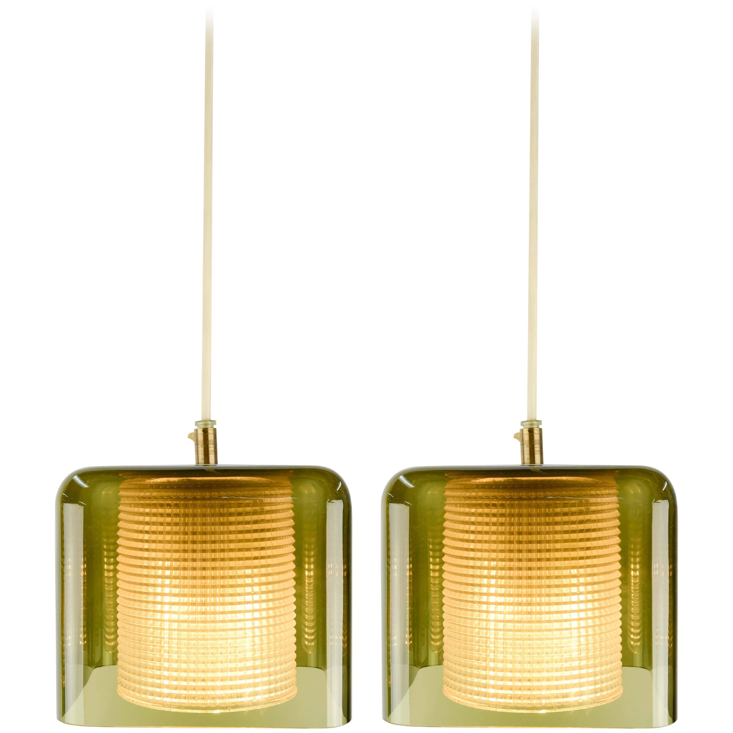 Pair of Carl Fagerlund Pendant Lights for Orrefors in Smoked Glass