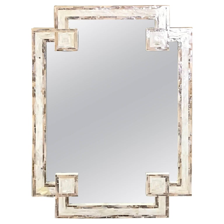 Modern Bone And Horn Stylized Greek Key Mirror