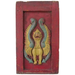 Antique Carousel Wood Panel with Carved Griffin