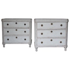19th Century Swedish Gustavian Style Pair of Painted Bedside Chests