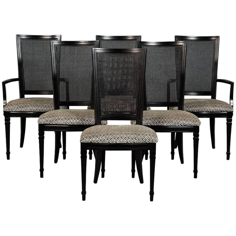 Set of Six Louis XVI Style Cane Back Dining Chairs at 1stDibs
