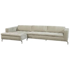 Vintage Grey Velvet Natuzzi Sectional Sofa
