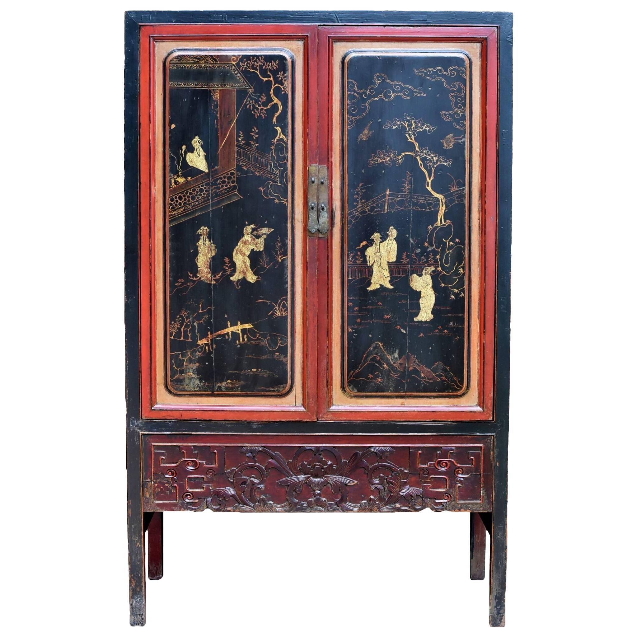 Chinese Antique Cabinet Gilded Hand Painted