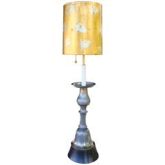 Vintage "Statement" Floor Lamp in Pewter Enamel, Brass and Gold Foil