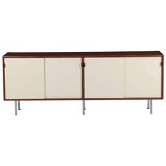 Florence Knoll Walnut and White Laminate Credenza Sideboard Cabinet, circa 1955