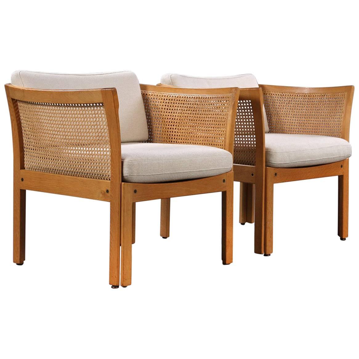 1960s Illum Vikkelso Plexus Easy Chairs in Oak and White Fabric CFC Silkeborg