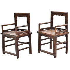 Chinese Antique Rose Chairs Pair Armchairs