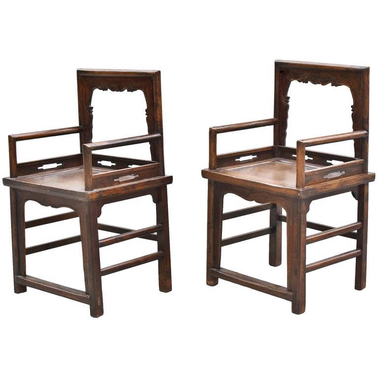 Pair of Antique Rose Chairs Chinese Ming Style Armchairs For Sale at