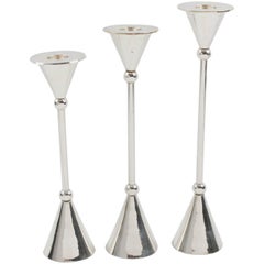 Italian 1970s Modernist Silver Plate Candlesticks Trio Set
