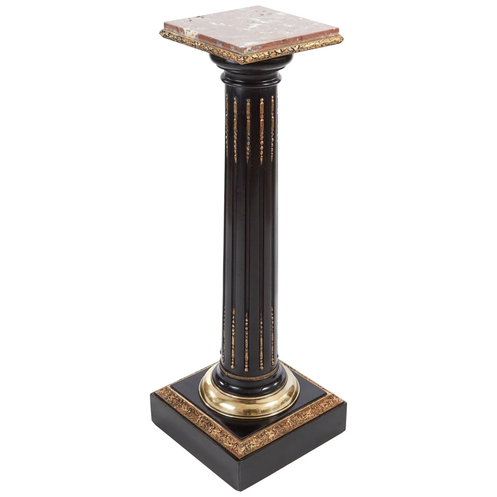 French Ebonized and Ormolu Mounted Pedestal Column