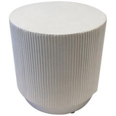White Lacquer and Brushed Aluminium Drum Side Table by Steve Chase