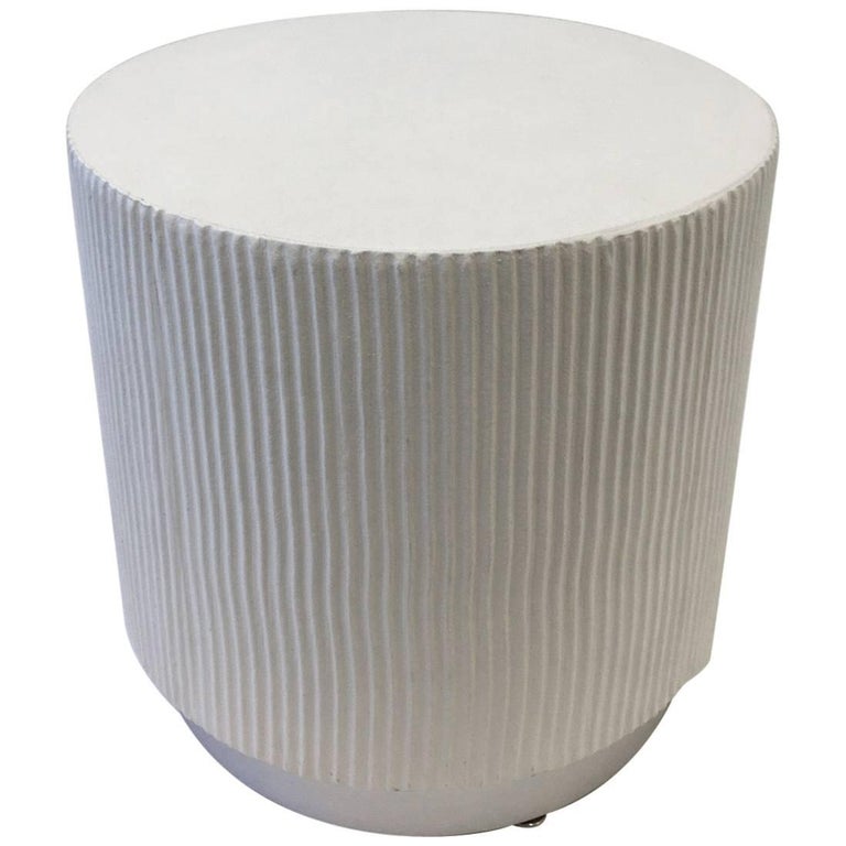 White Lacquer and Brushed Aluminium Drum Side Table by Steve Chase at
