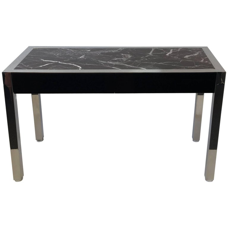Polished Stainless Steel and Marble Console with Drawers by Pace Collection For Sale
