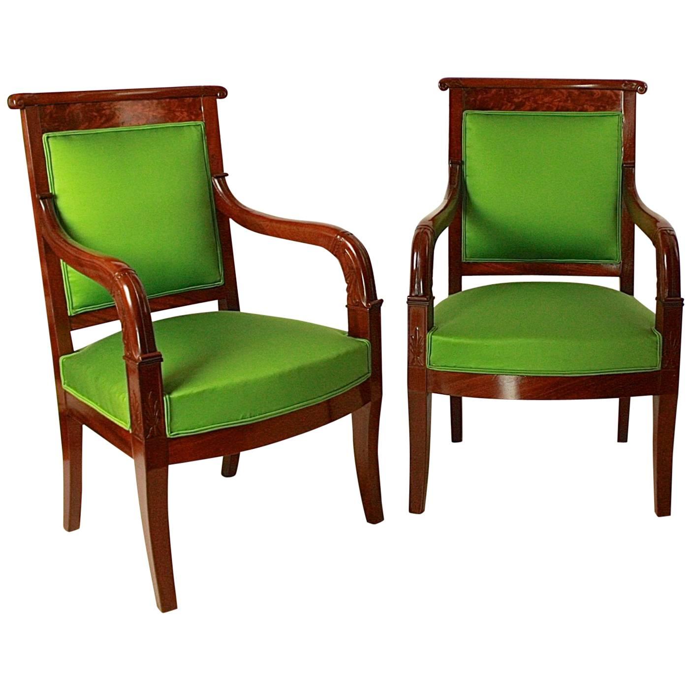 Pair of Empire Mahogany Armchairs in the Manner of Jacob Desmalter For Sale