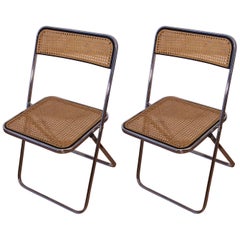 Castelli Style Chrome and Cane Pair of Folding Chairs